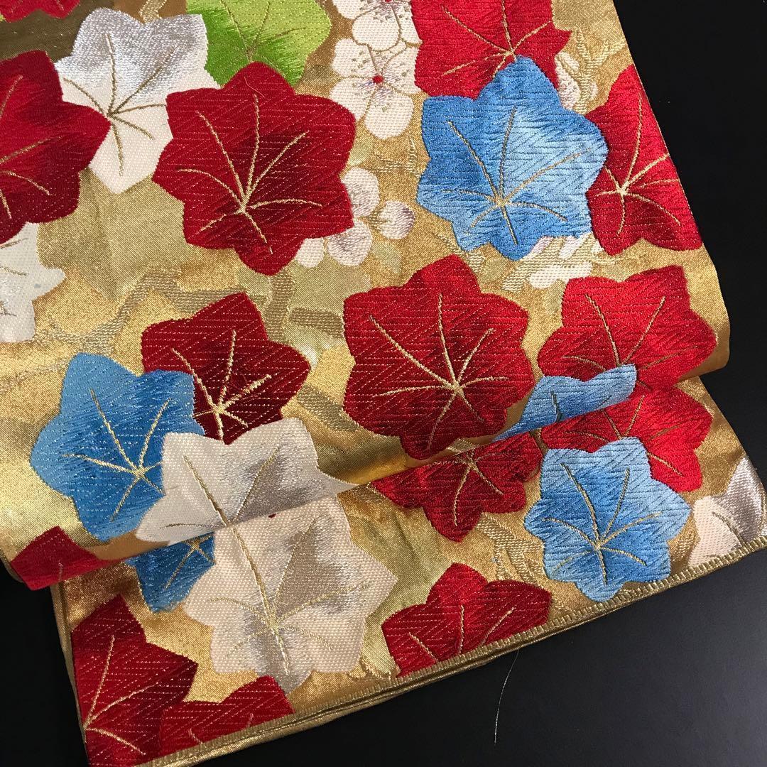 ZF-1294 袋帯 六通 正絹 花々 かわいい お洒落 レトロ 豪華