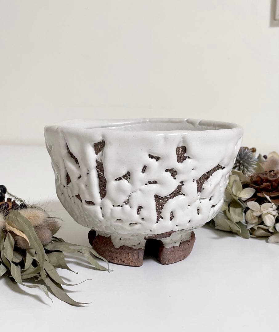 萩焼　山根清玩　鬼萩　足割り高台　新品　光彩庵　抹茶碗　陶器