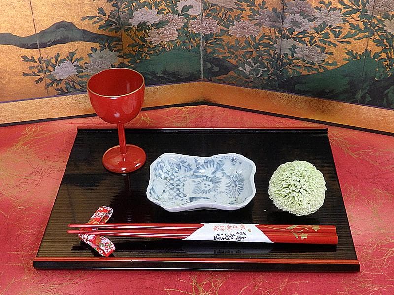 古伊万里　型刷印判　松葉に幾何学文様の図　変形皿　D228AS-CWj