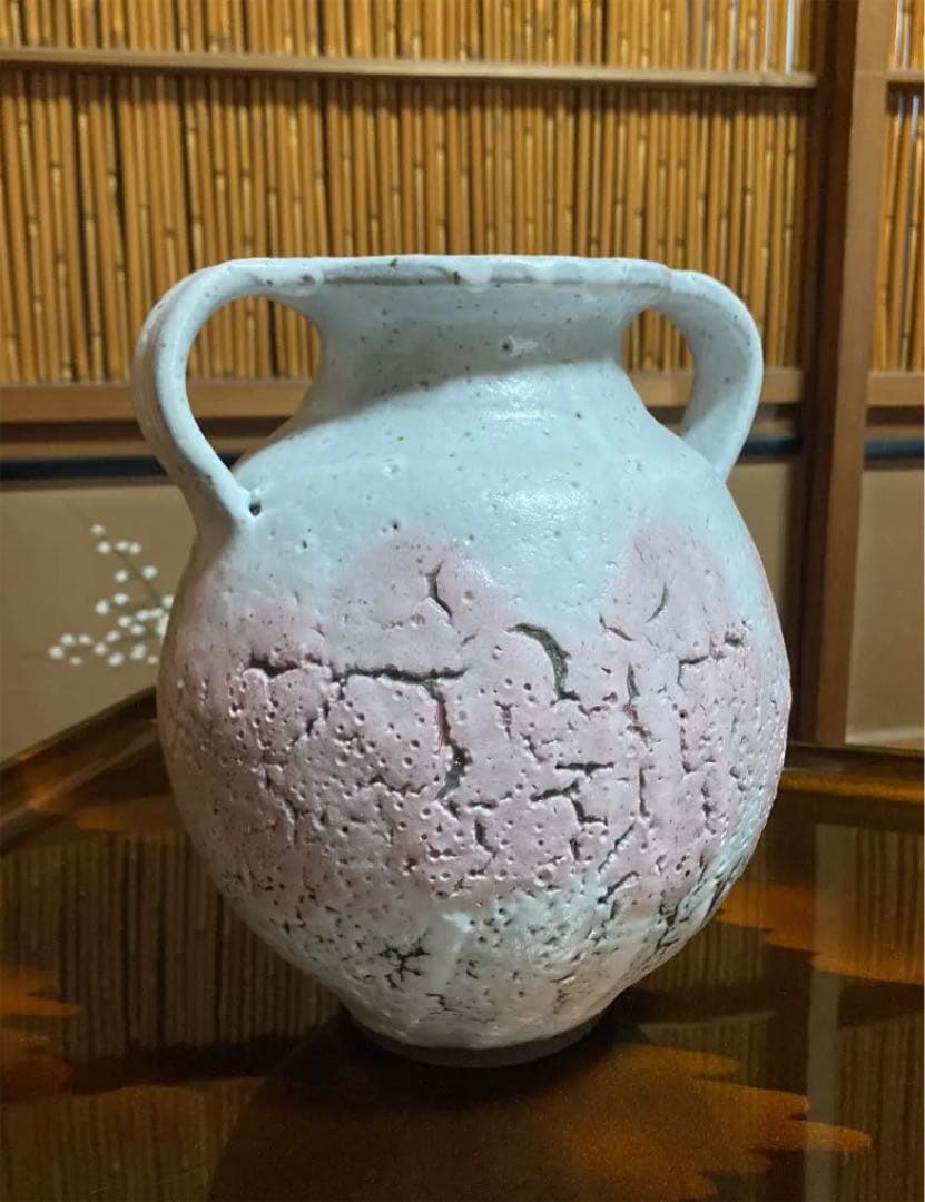 花瓶　漆彩陶器　下川真紀朗