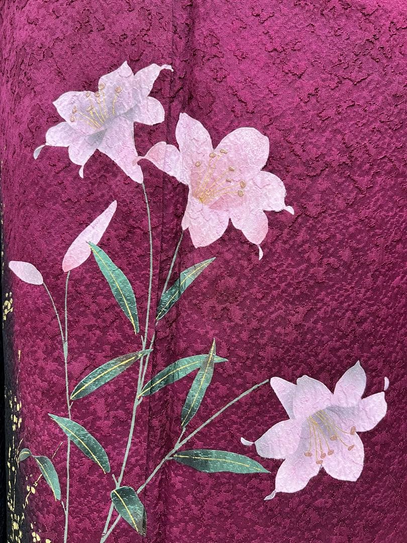 振り袖　フルセット　長襦袢付　金彩加工　希少銀無地両面全通袋帯　535