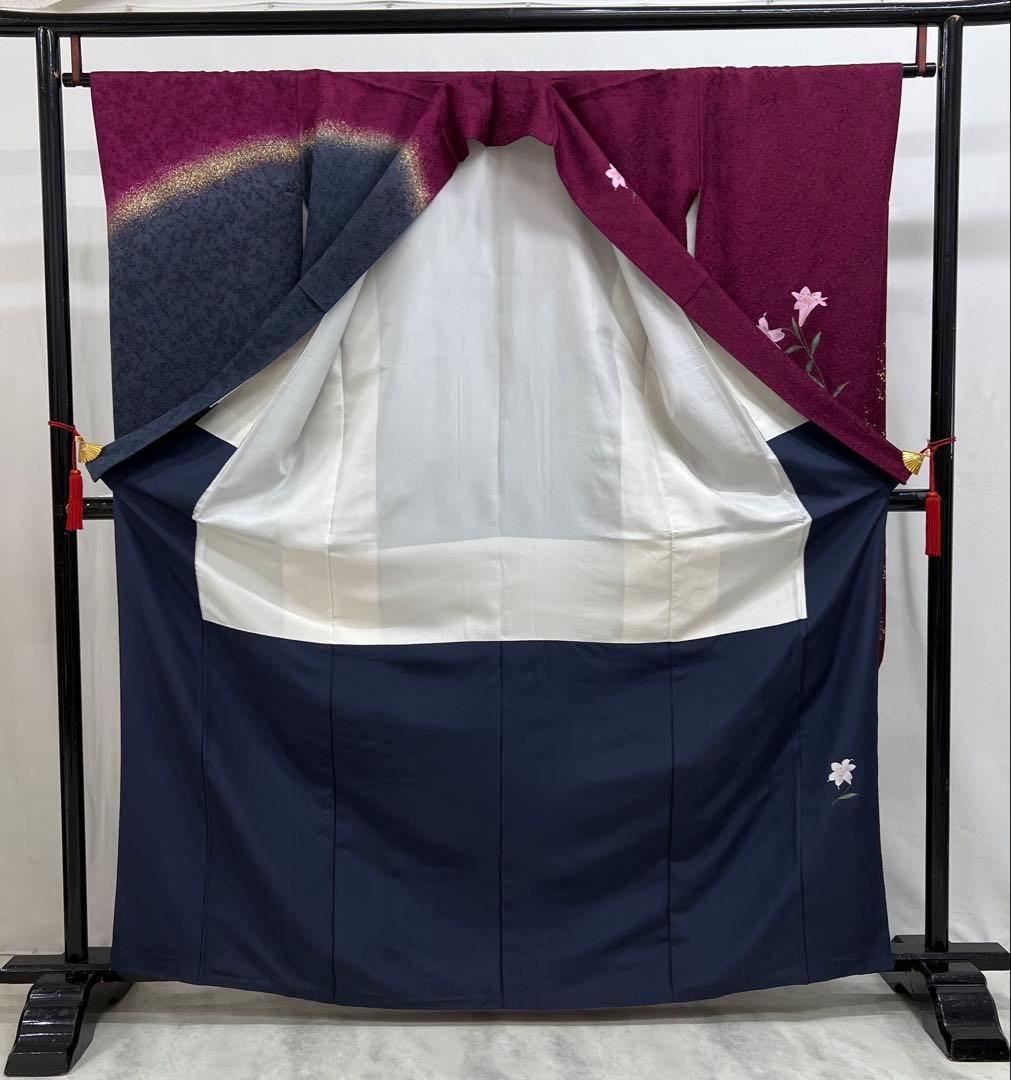 振り袖　フルセット　長襦袢付　金彩加工　希少銀無地両面全通袋帯　535