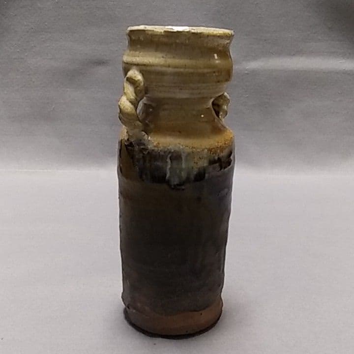 西岡良弘　氏作　朝鮮唐津耳付花生　唐津焼花入　茶道具　陶器　唐津焼