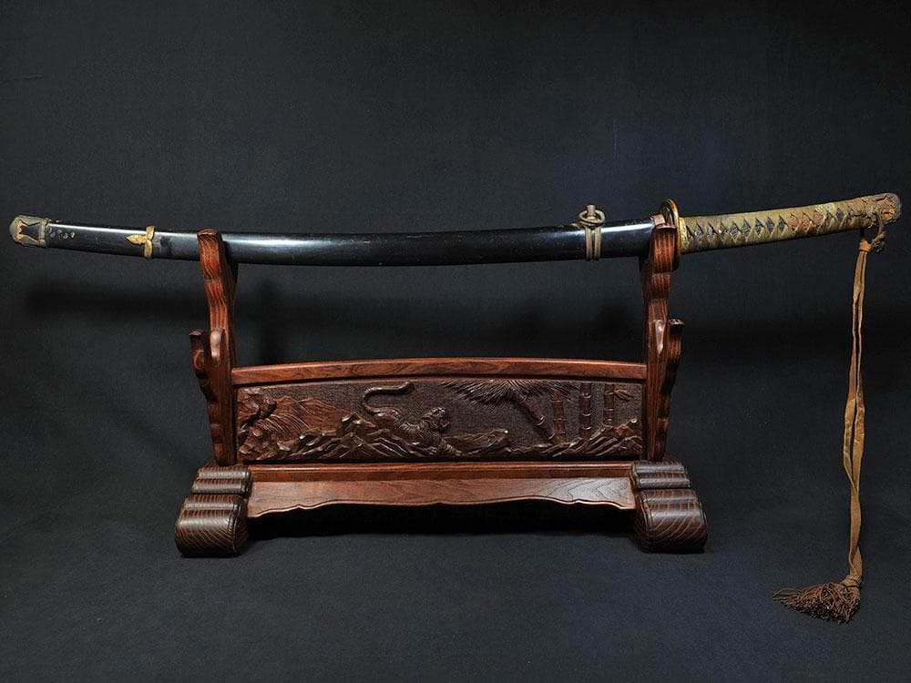 海軍太刀拵　旧日本軍　旭日大切羽　刀緒　軍刀拵　一環吊　全長96.5cm　海軍刀