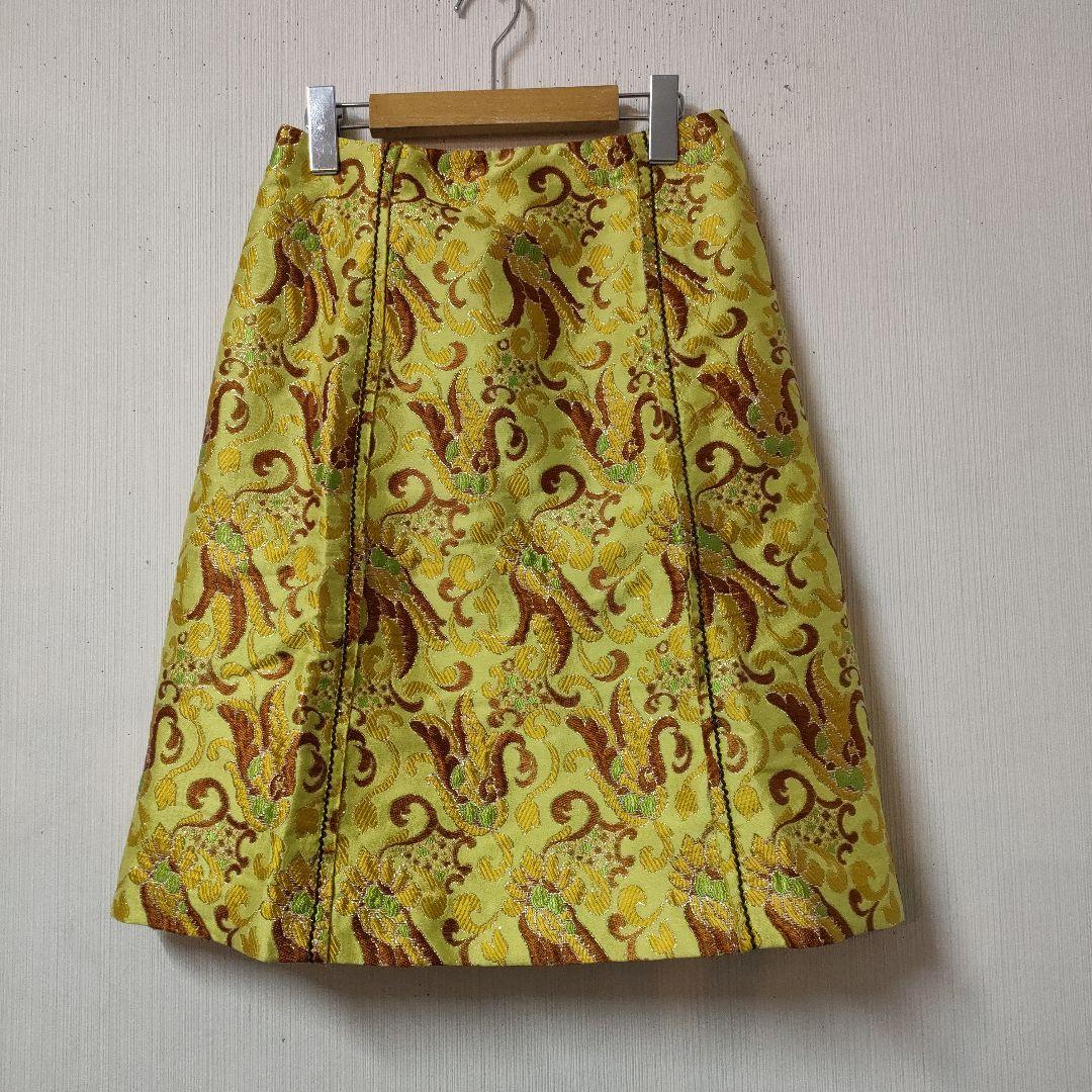 プラダ ゴブラン織スカート サイズ38 黄緑