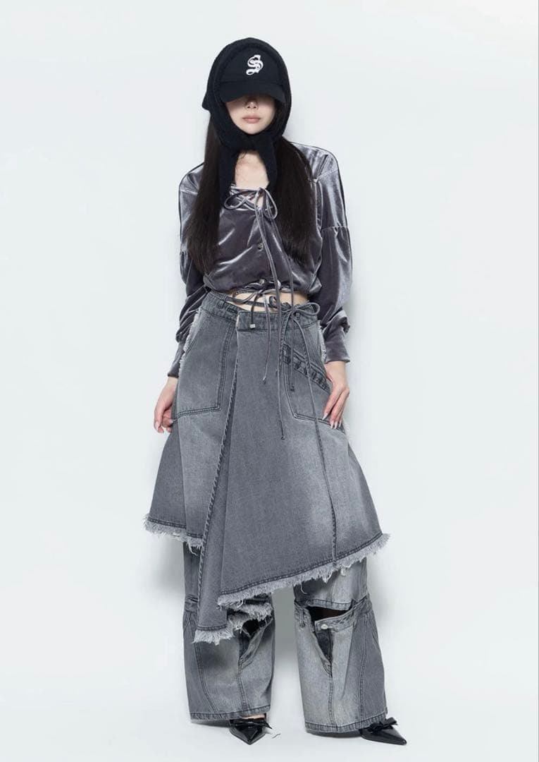 H*a様 S double knee fray skirt THEREDTHRE