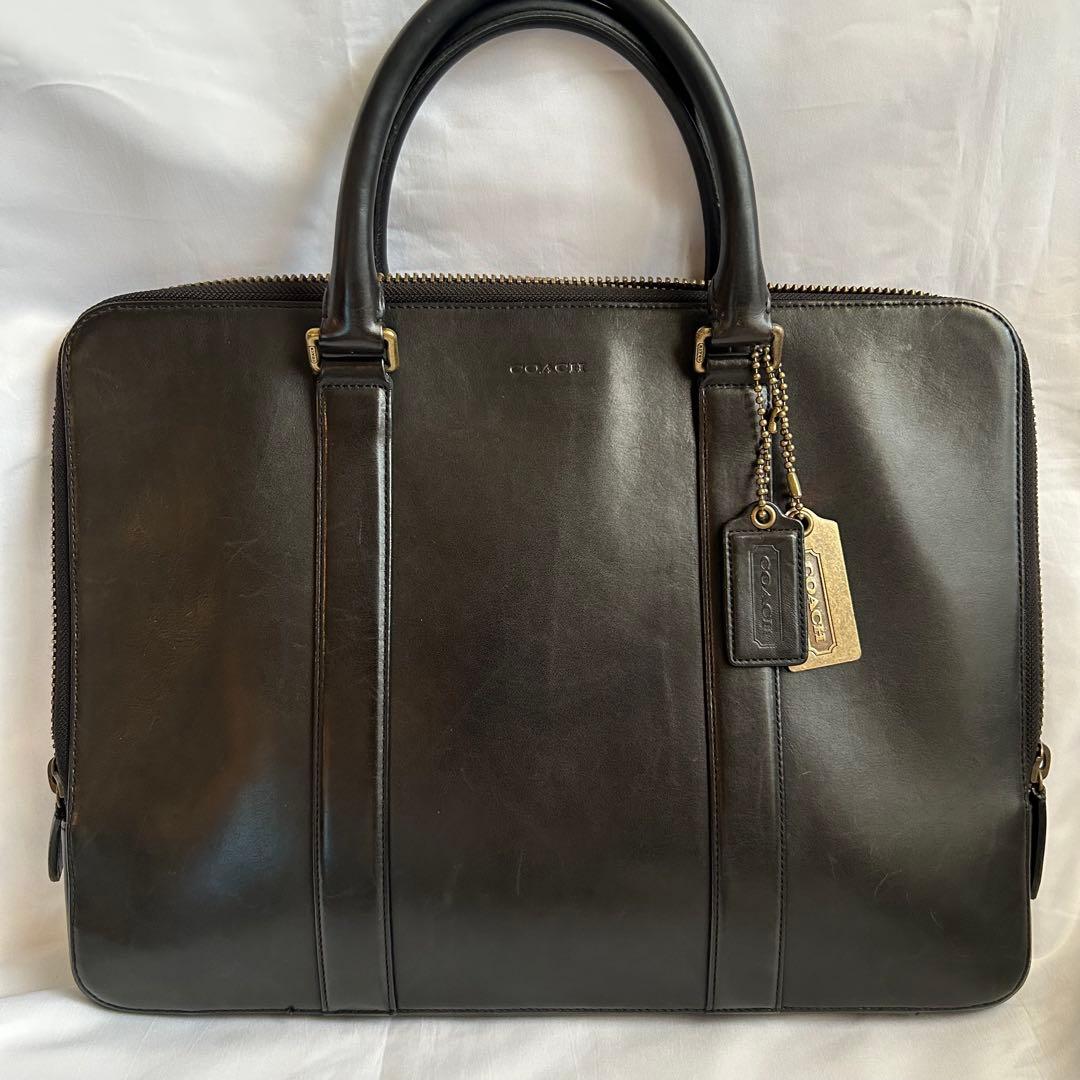 【希少】COACH コーチ ブラック 本革 薄型 ビジネスバッグ ブリーフケース