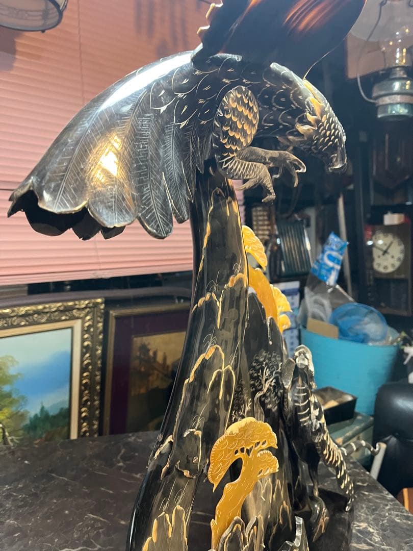 中国芸術、中国彫刻、水牛のツノ彫刻 鷹と虎の水牛のツノ彫刻、中国美術 貴重美術