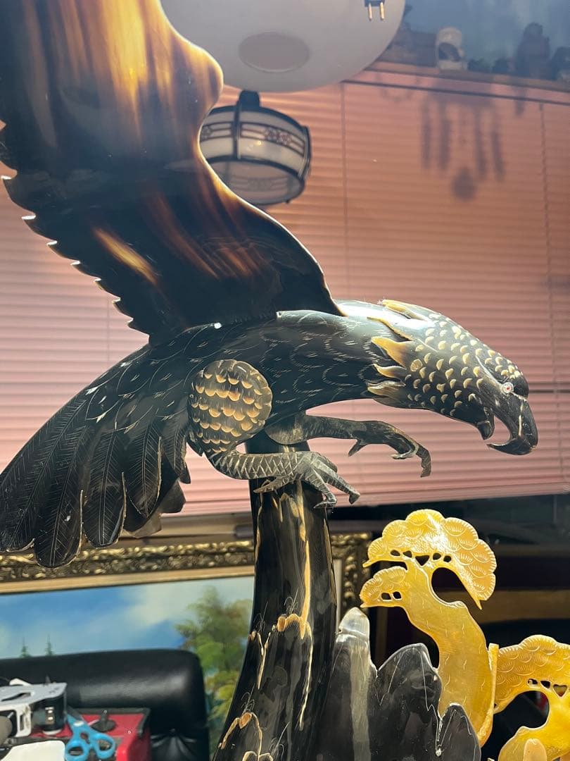 中国芸術、中国彫刻、水牛のツノ彫刻 鷹と虎の水牛のツノ彫刻、中国美術 貴重美術