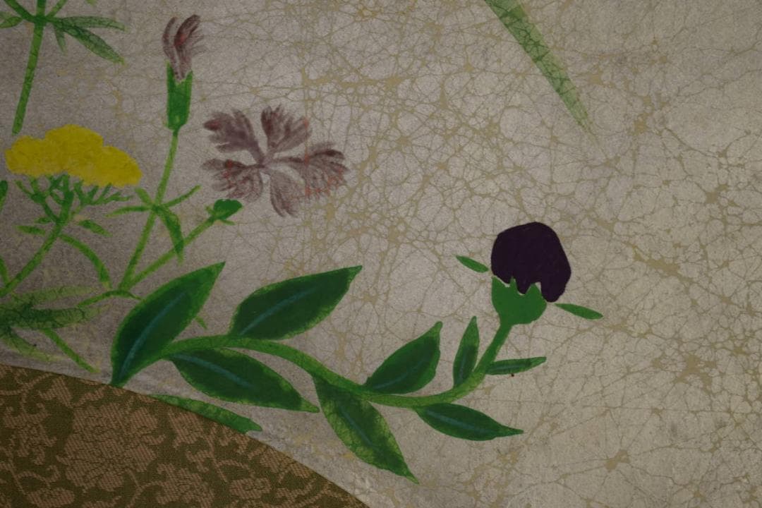 真作/祥二郎/秋草之図/扇面/桐共箱太巻箱付/布袋屋掛軸HI-775