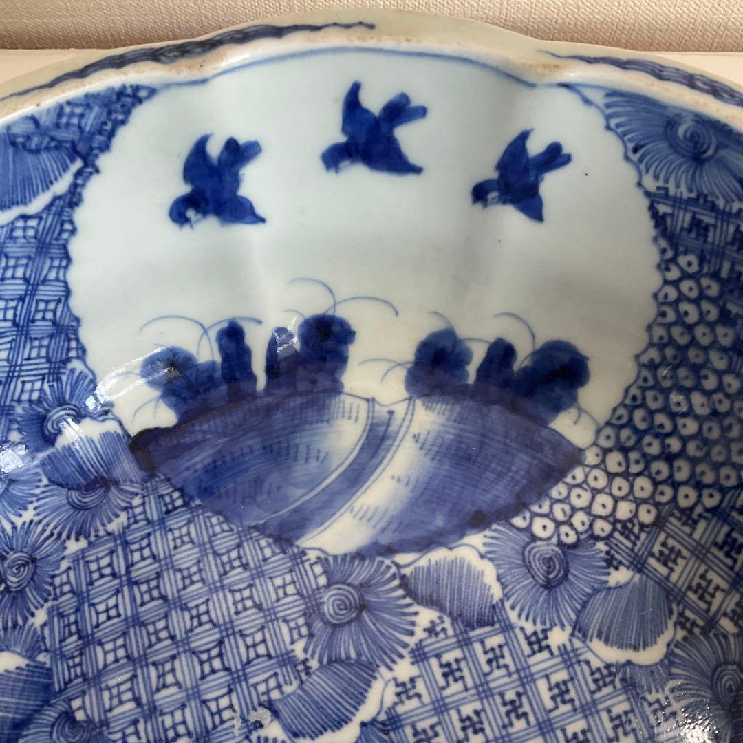 古伊万里　染付花鳥文深鉢　江戸時代中期から後期頃　優品