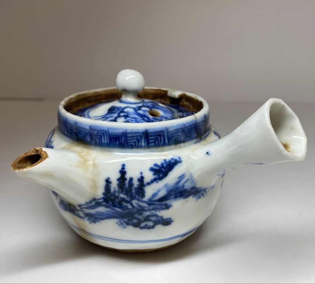 専用青木木米　青花山水画急須取手に銘　　幅約12㎝　東Y7-0116☆2Fトトオ