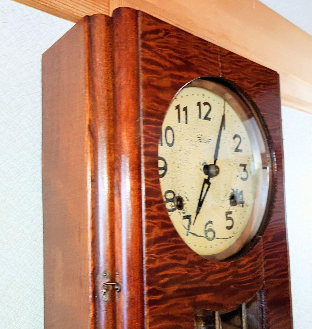 〈珍品・完動美品〉帝国時計工業重工舎　底面楕円ガラスゼンマイ振り子時計　古時計