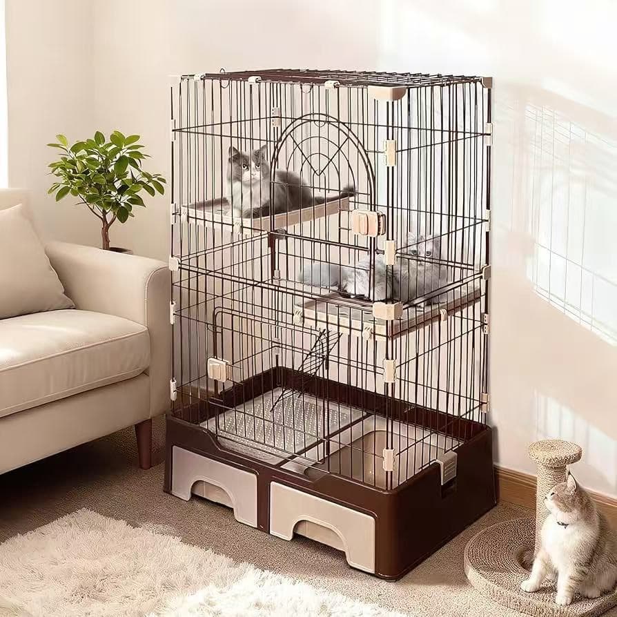 猫 ケージ キャットケージ ペットケージ トイレ付き 引き出し キャスター 3段