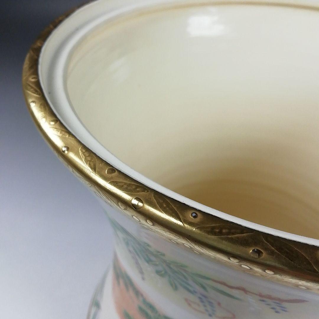 Ｗ３４　水指　『鼓形』『地紙四季草花』『山岡善昇 造』　共箱　茶道具