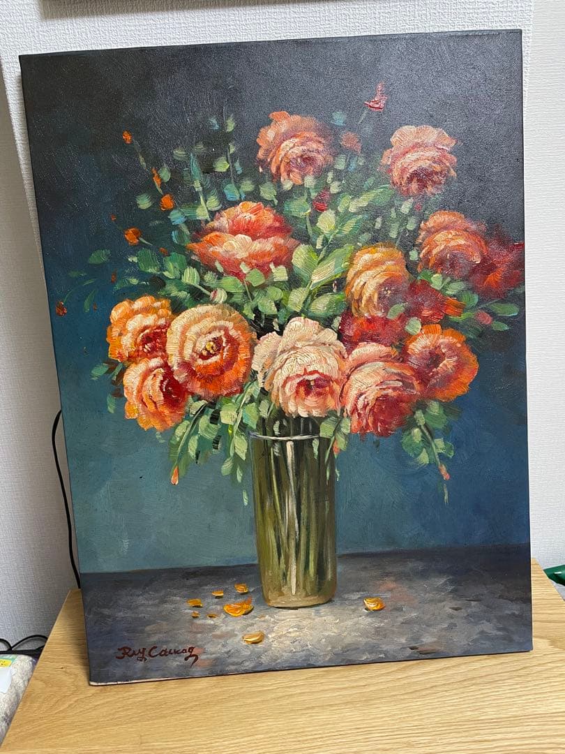 鴨居玲　花　バラ　薔薇　鑑定書なし