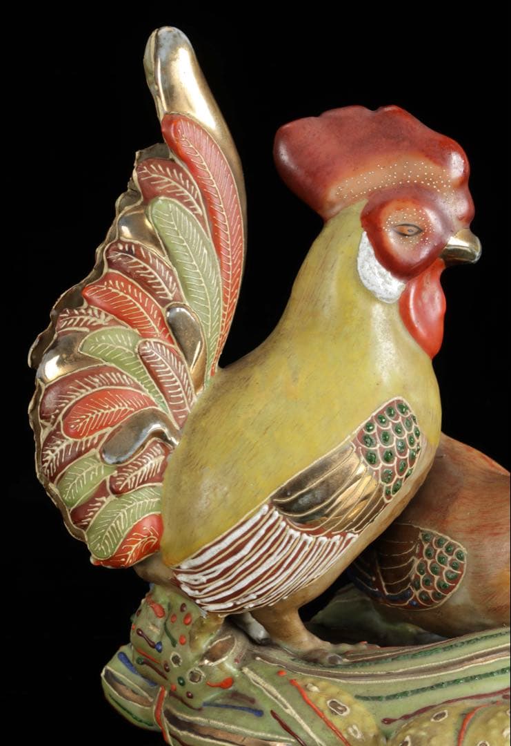 九谷焼 色絵金彩 酉 置物 木箱付 鶏 鳥 縁起物 吉祥 開運 古美術品 骨董品