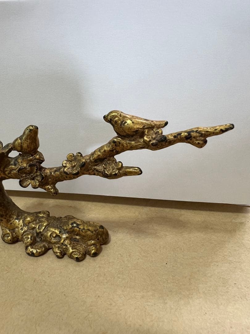 枝梅鳥銅鎏金筆置き