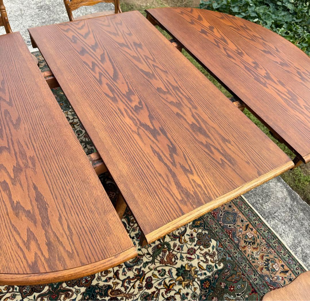 美しいオーク杢目 丸型伸長式テーブル ヴィンテージ　直径122-183cm