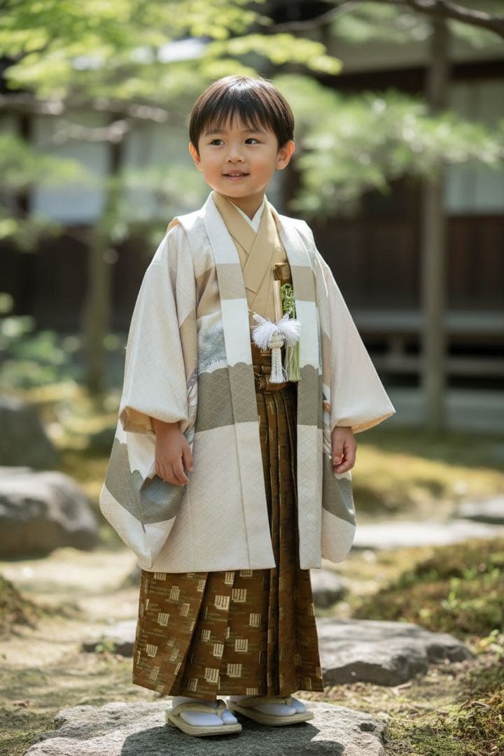 上品なフルセット♡七五三　5歳　男の子　一式　ベージュ　白　大きめ