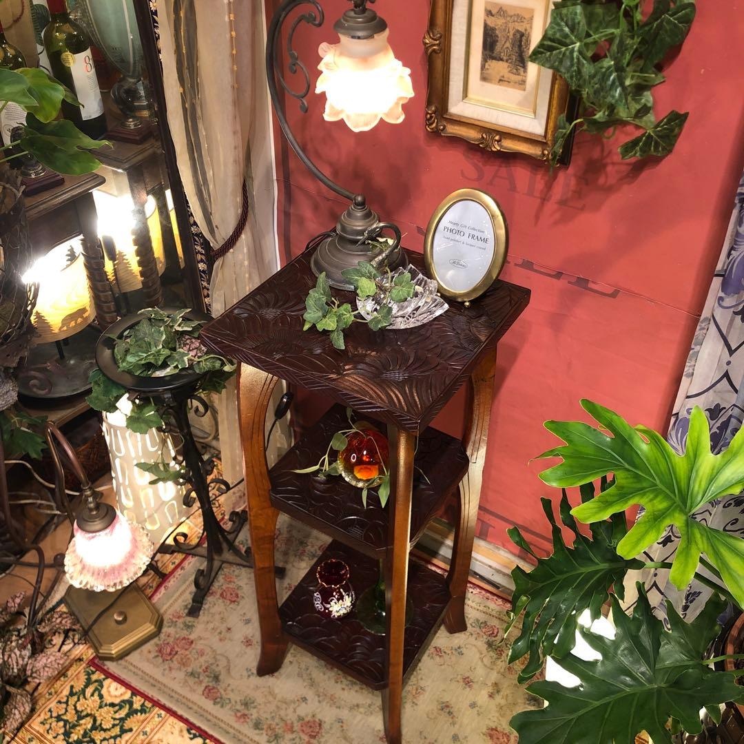 Sale 伝統工芸　日光彫り　咲き誇る花の三段　アクセントキャビネット