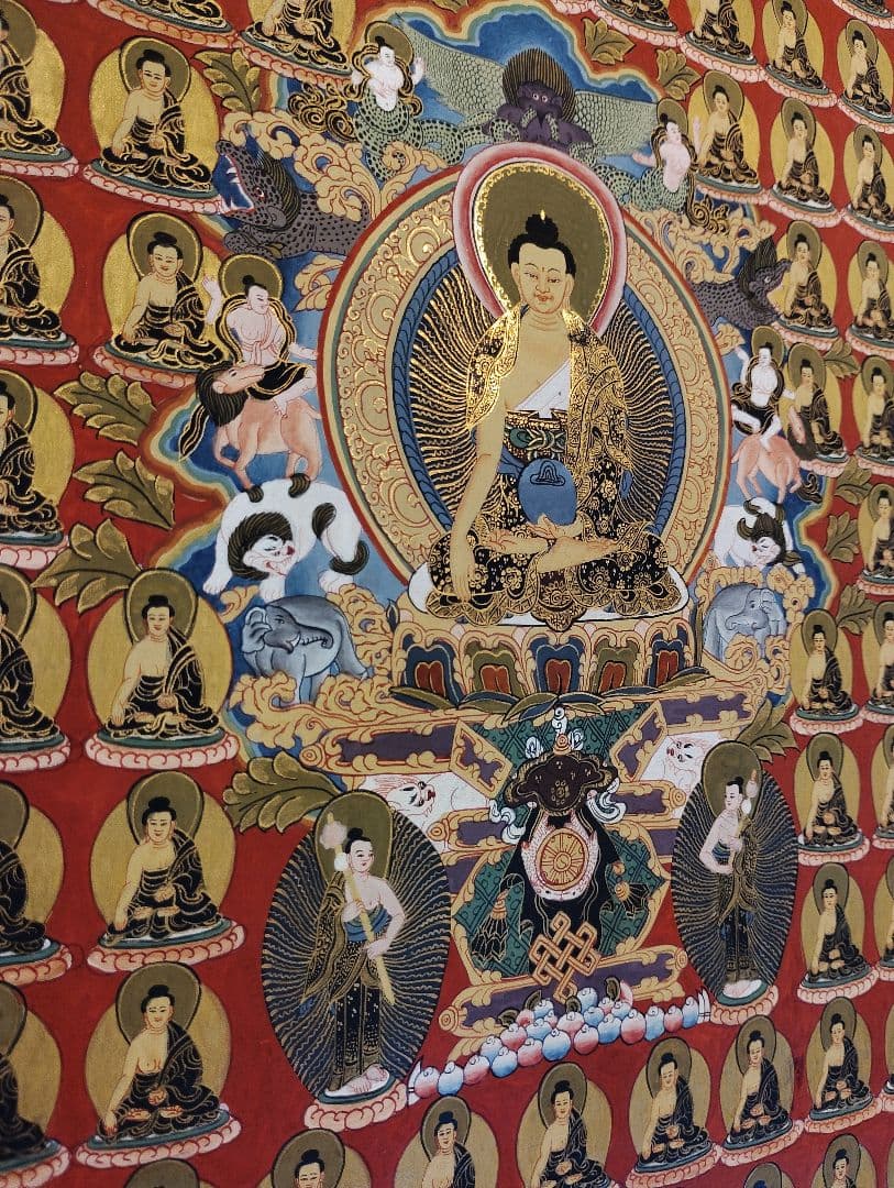 釈迦牟尼 千仏タンカ 手描き 仏画