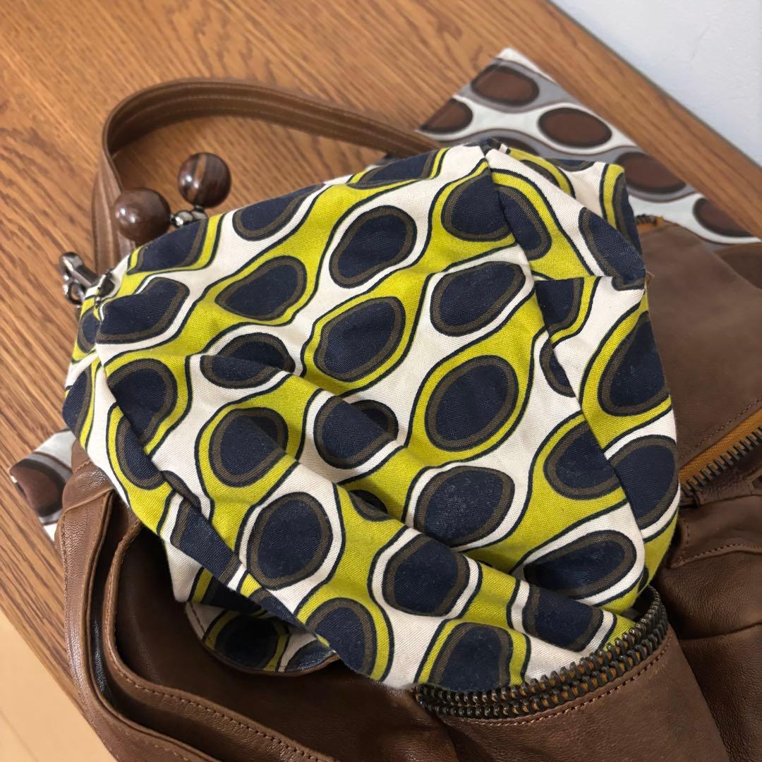 ジャマンピュエッシュ　レザー　ハンドバッグ　木製パーツ　がま口　総柄