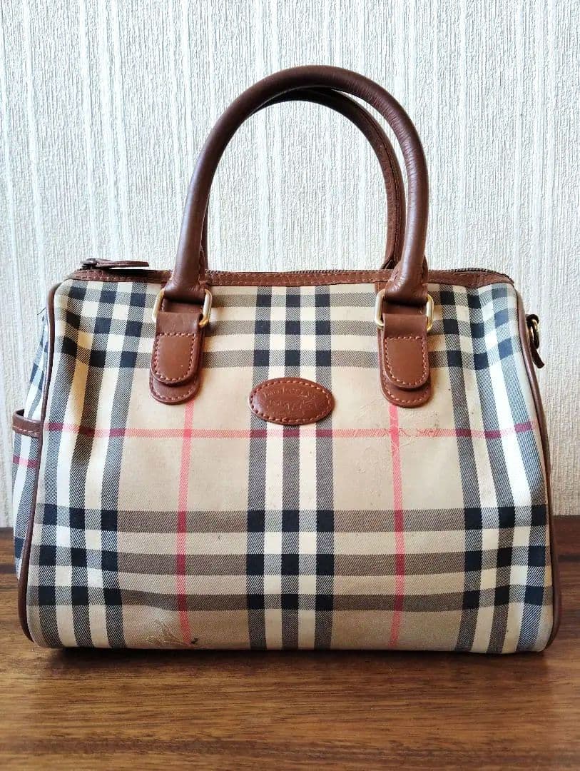 qhmirai　バーバリーズミニボストンバッグノバチェックシャードホース