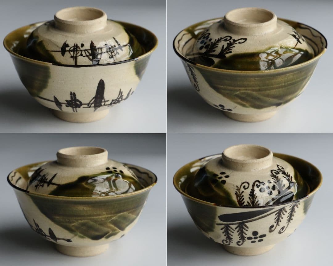 加藤丈助造 織部 蓋茶碗 十客 茶懐石道具 蓋物 陶芸 陶器【MA426】