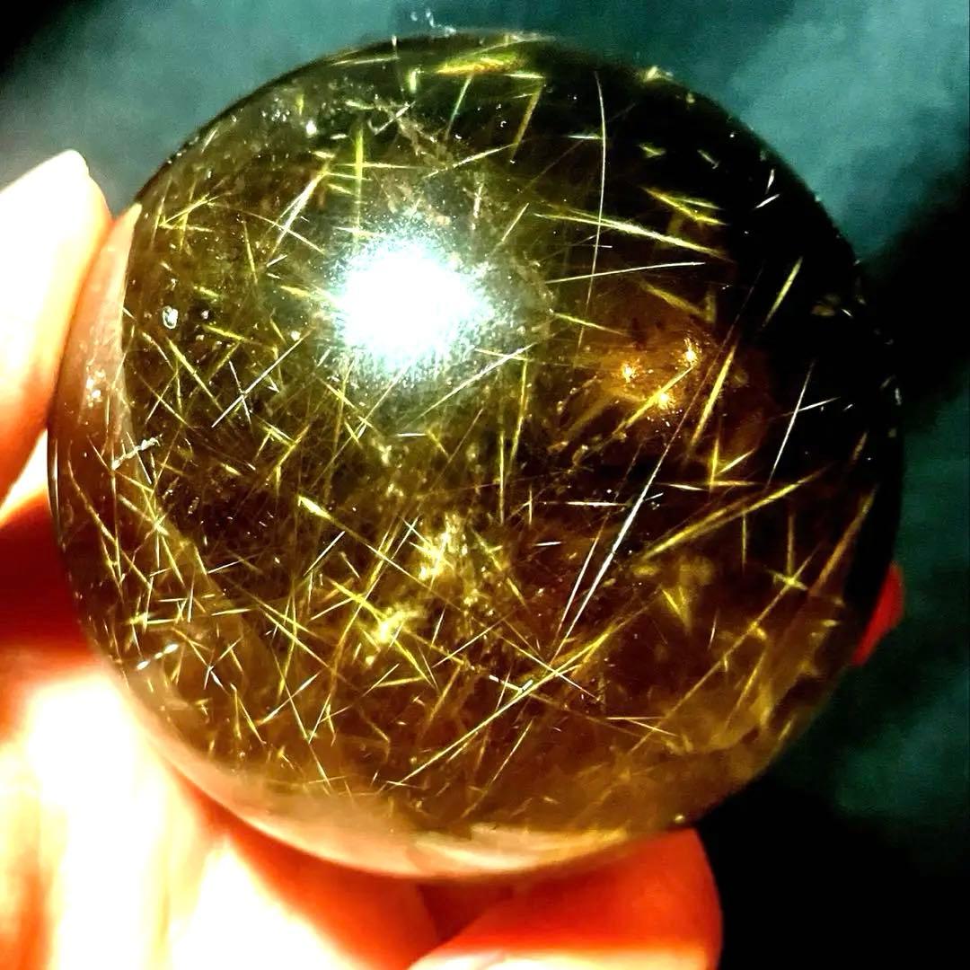 超大玉　63mm ゴールドルチルクォーツ　丸玉　スフィア　金針水晶