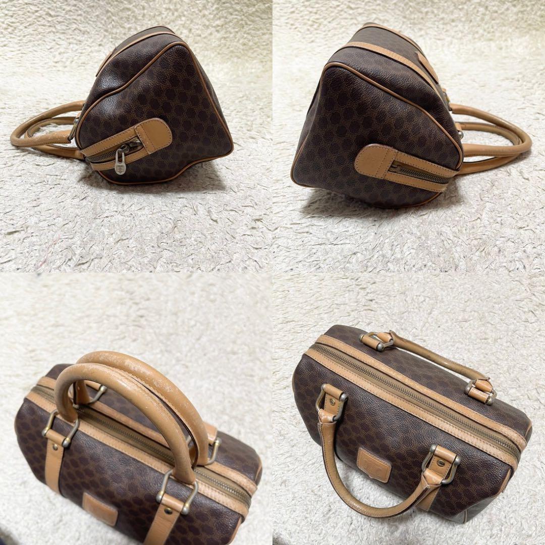 セリーヌ　ミニボストン　ハンドバッグ　レザー　PVC マカダム　ロゴ金具