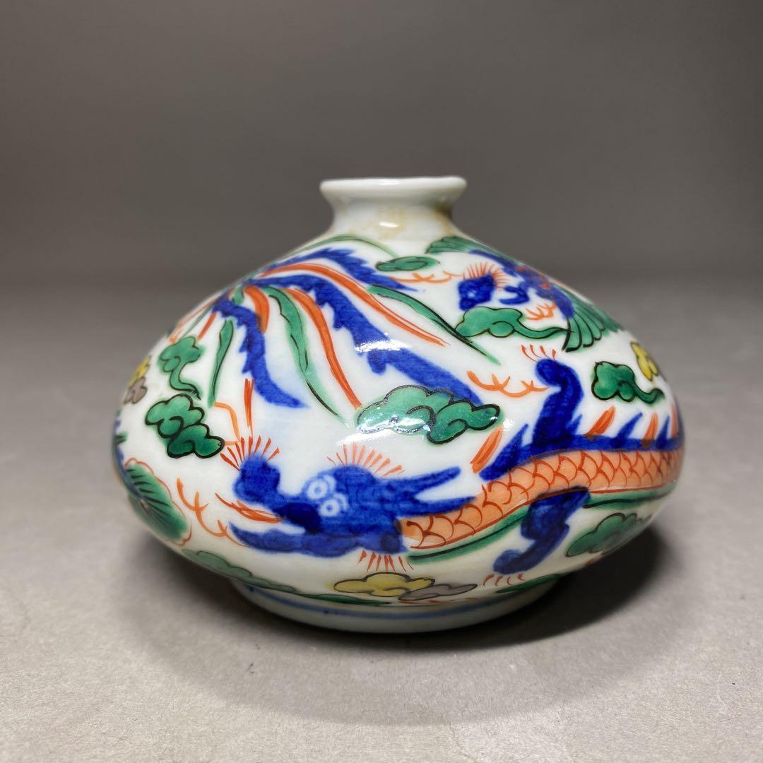 景德鎮　大明萬暦年製　古玩　粉彩　一輪挿し　油壺　サイズ φ9㎝×高さ6.3㎝