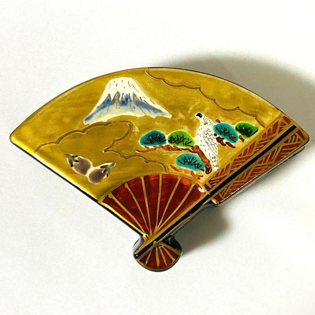 橋本城岳 造 色絵末広 香合 京焼 茶道 茶道具 陶器 小物入れ