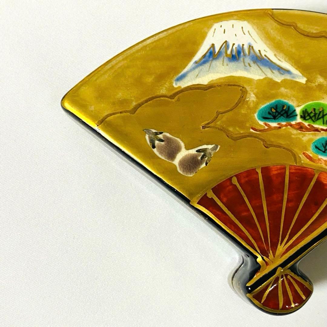 橋本城岳 造 色絵末広 香合 京焼 茶道 茶道具 陶器 小物入れ