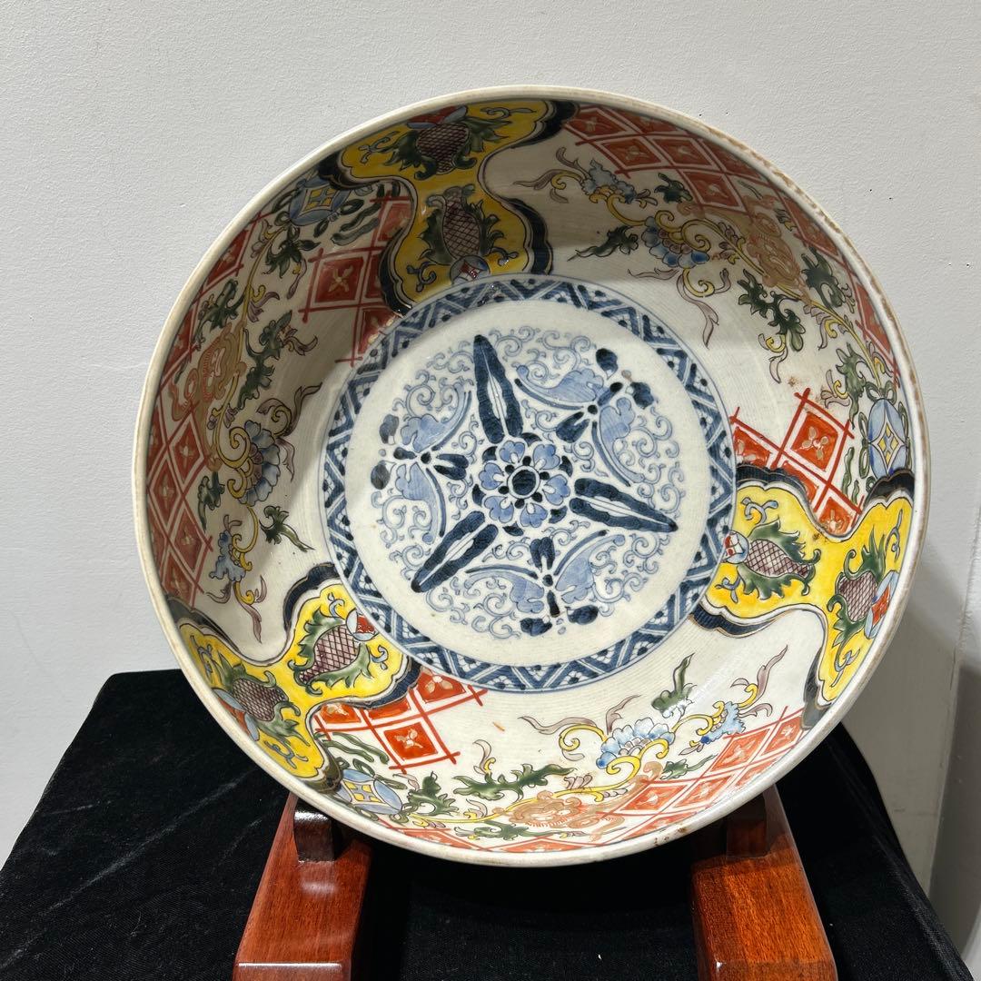 時代物骨董　古伊万里　豪華絢爛染錦金襴手・色絵大鉢　飾り鉢　幕末明治