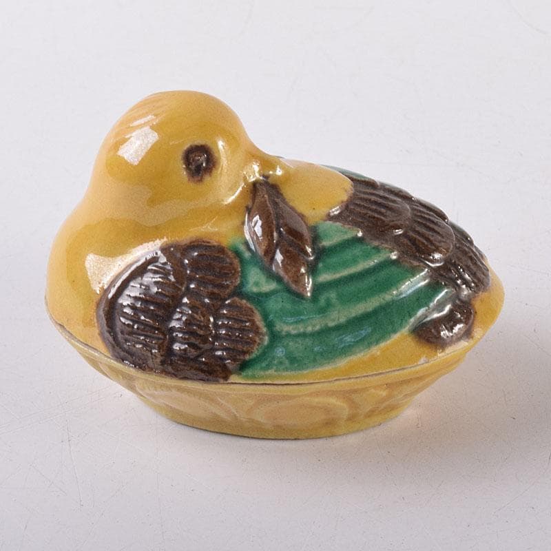 茶道具　平安竹泉造　黄交趾鳥　香合　共布共箱　V　R8622