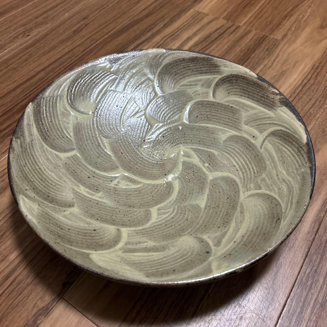 島岡達三　刷毛目大皿　益子焼　民藝　濱田庄司