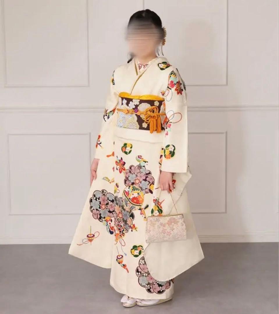 ☆最終値下げ☆アイボリー 振袖 フルセット 袴 髪飾り バッグ 草履付き