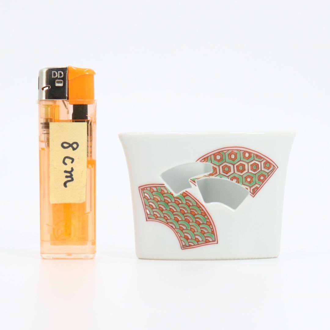 五世 三浦竹泉作 色絵開扇蓋置 共箱 茶道具　V95　1F28