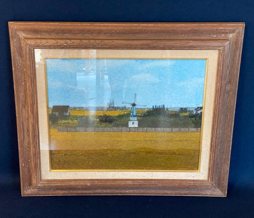 「真作」中山爾郎「シャルトル 麦秋」風景画　油彩画　額装　サイン有り　F6号