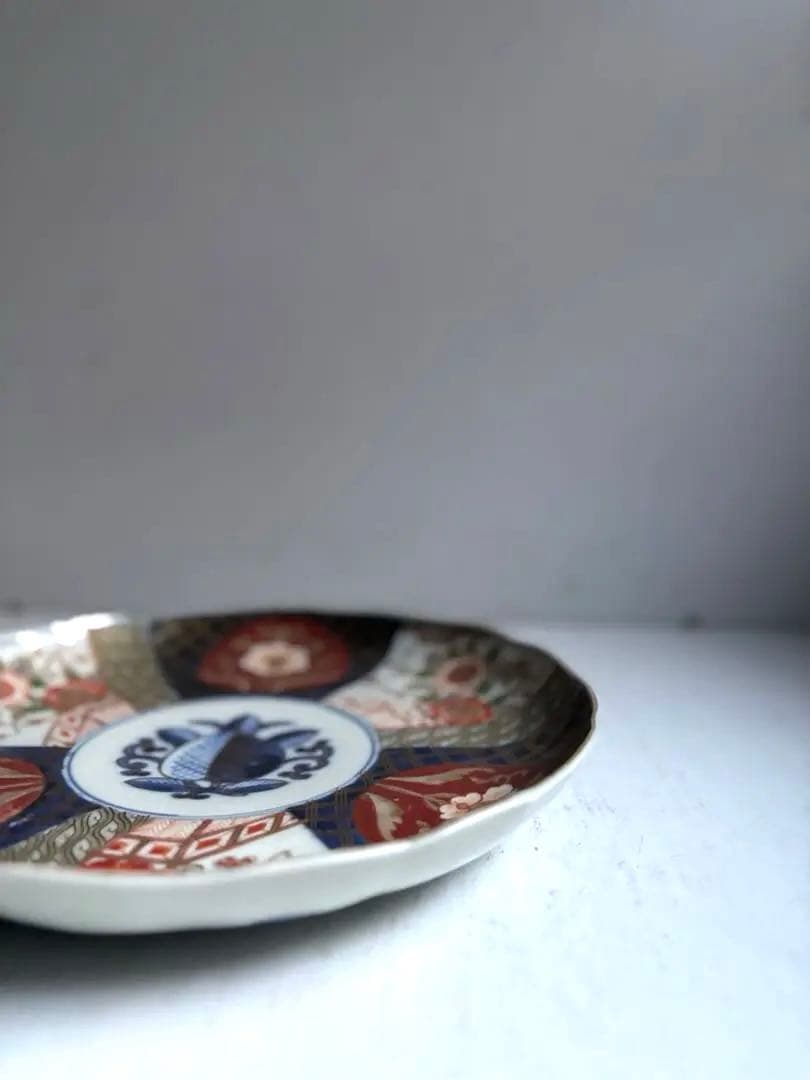 698 骨董 アンティーク 古伊万里 色絵金彩柘榴紋様9寸平皿 幕末