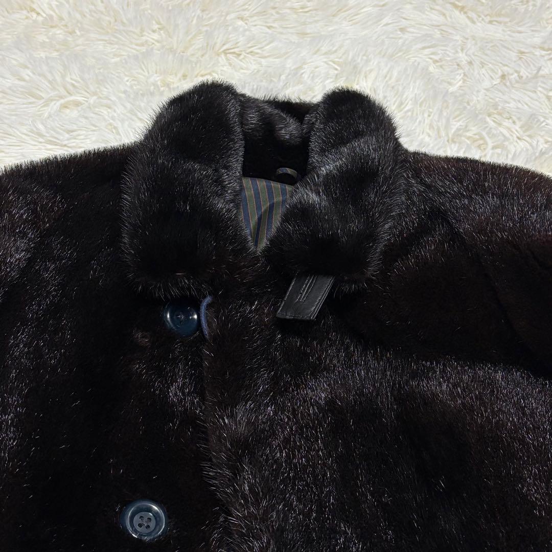 【極美品/レア】ミンク 毛皮 レザージャケット 切り替え リブ編み ブラウン