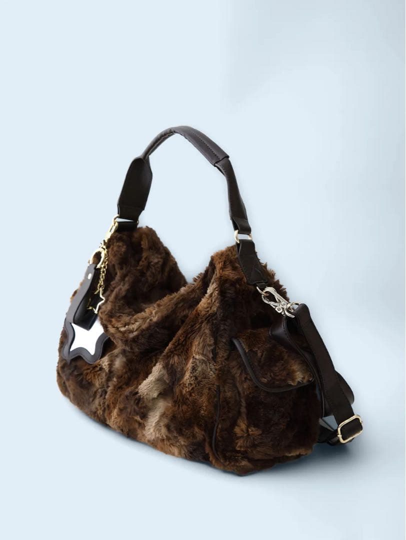 バッグ Bad Blue Eco Fur Pillow Bag (Brown)