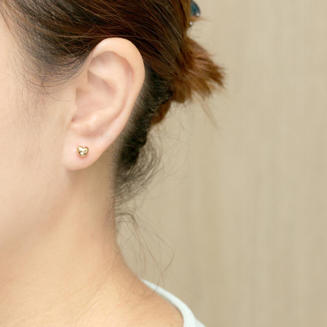 【5mm 大 ハート】ぷっくりハートのシンプルピアス K18YG