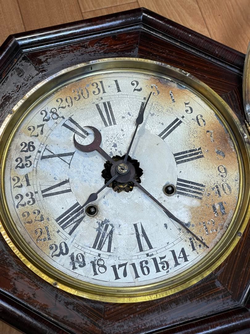 動作品 尾張時計 カレンダー付10吋八角尾長 柱時計