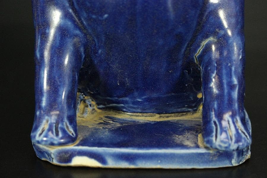 瑠璃釉 兎 置物 高12cm 骨董(LC999)