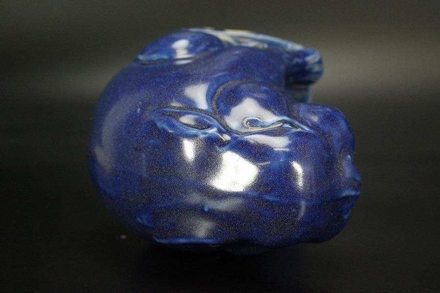 瑠璃釉 兎 置物 高12cm 骨董(LC999)