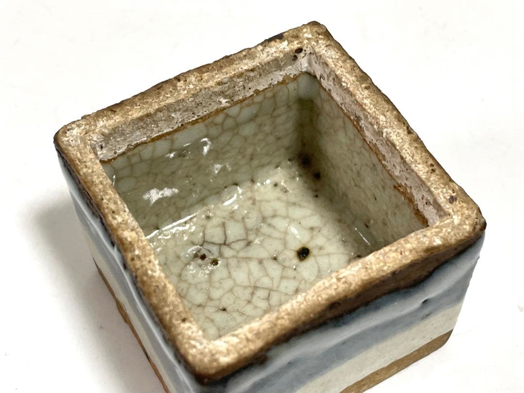 作家物　陶芸家　河井寛次郎　？　呉須鉄薬草文合子　香合　角型　箱付き　民藝　民芸