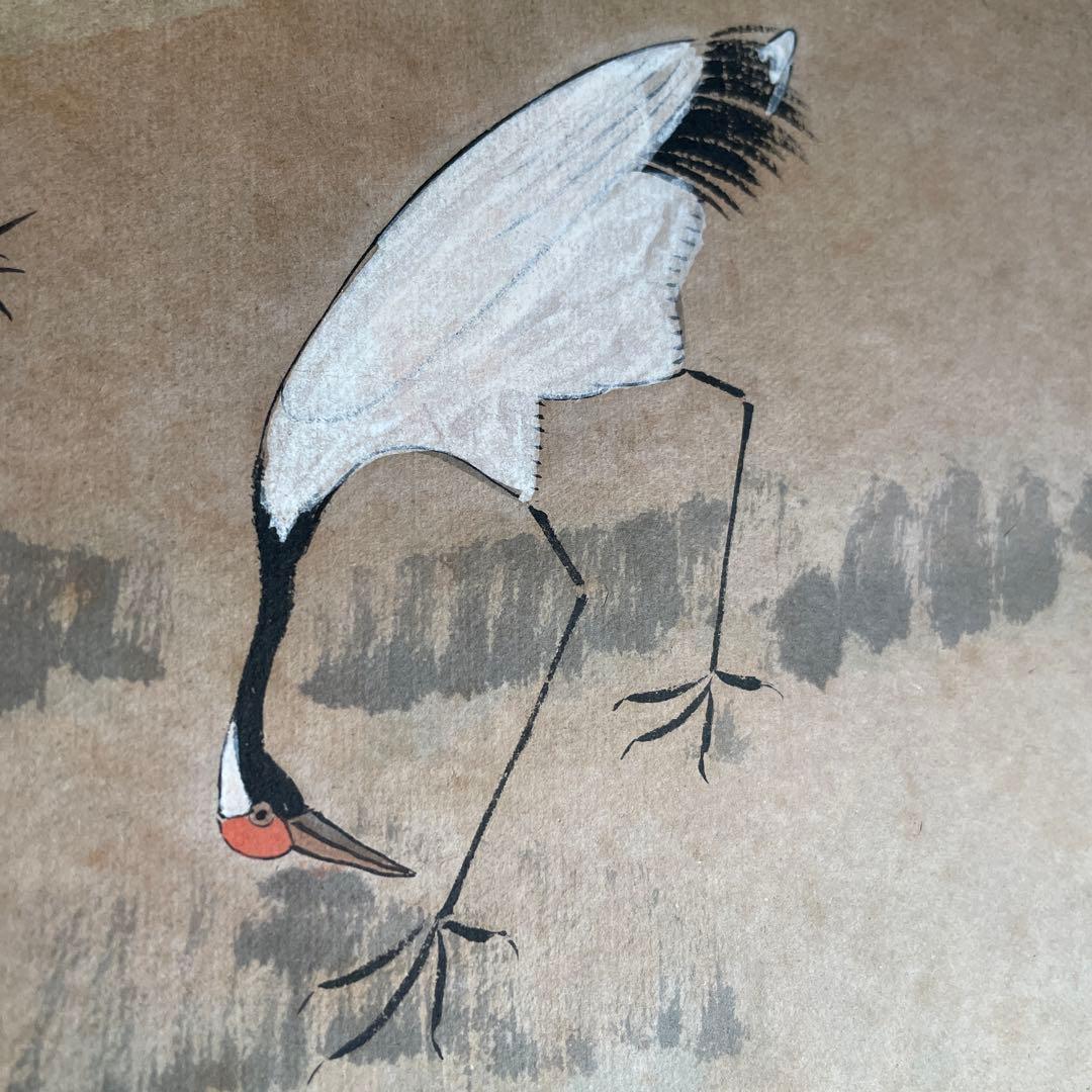 中国　掛け軸　飼鶴図　梁振洲　飼鶴図