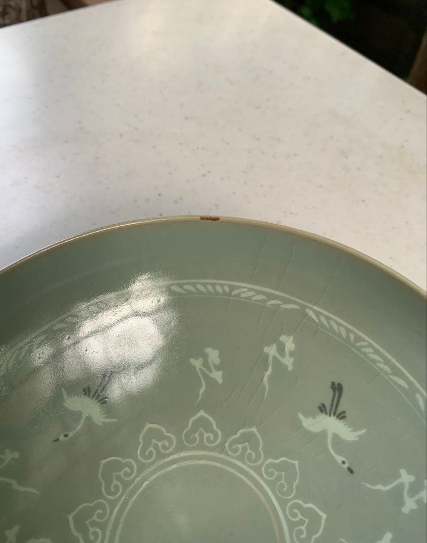 希少　三和高麗焼　青磁　象嵌雲鶴文　鉢　菓子鉢　戦前